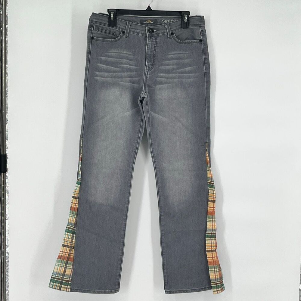 JORDACHE Womens Jeans 10 Gray Custom Flare Plaid Inset Y2K Denim Hippie Boho 60s